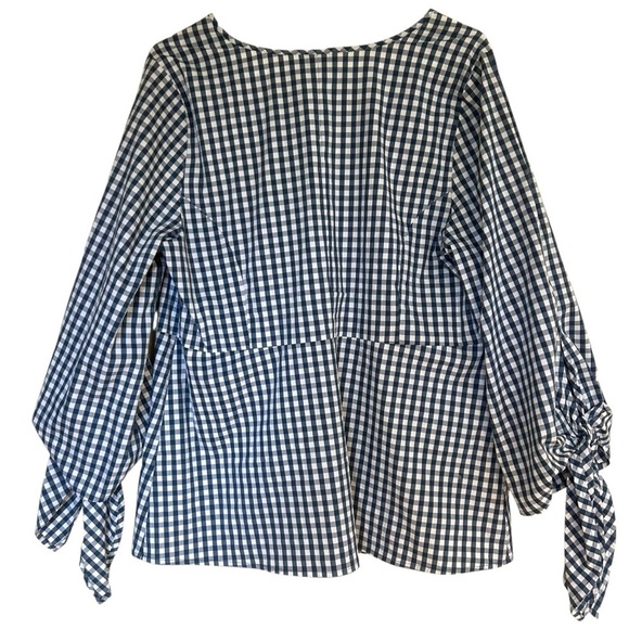 J. Crew X Universal Standard Blue and White Gingham Poplin Blouse Large Cotton - Picture 7 of 14